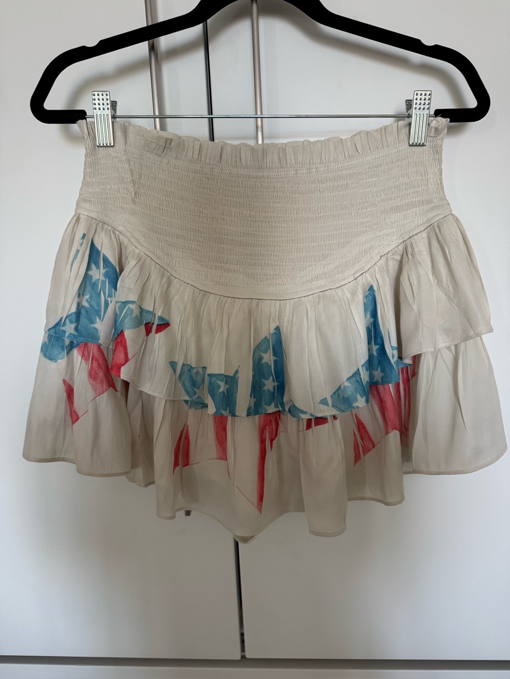 Judith March White Ruffled Mini Skort with Red & Blue Star Accent